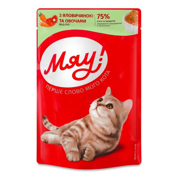 Корм для котів Мяу! желе з яловичиною та овочами